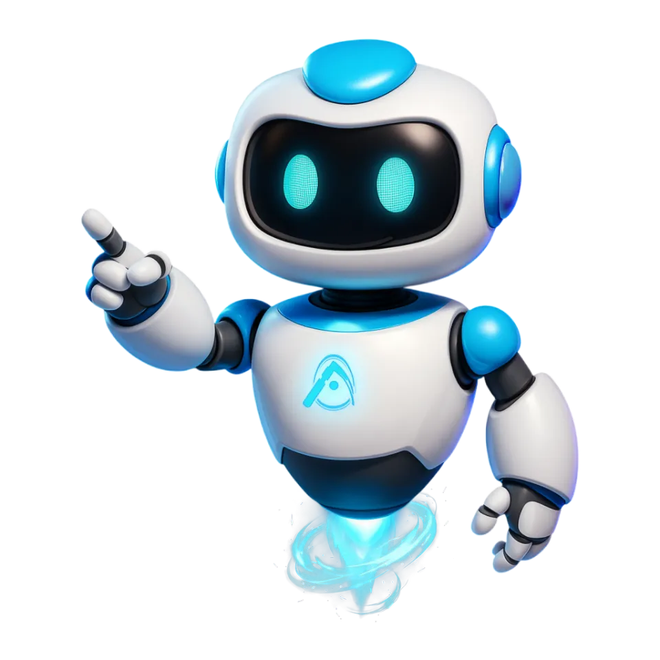 DEX, mascote da Anest-Review, apontando