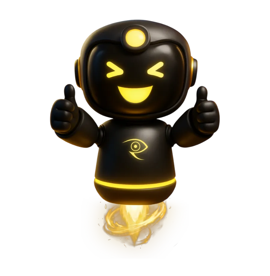 IRIS, mascote da Oft-Review, fazendo sinal de positivo