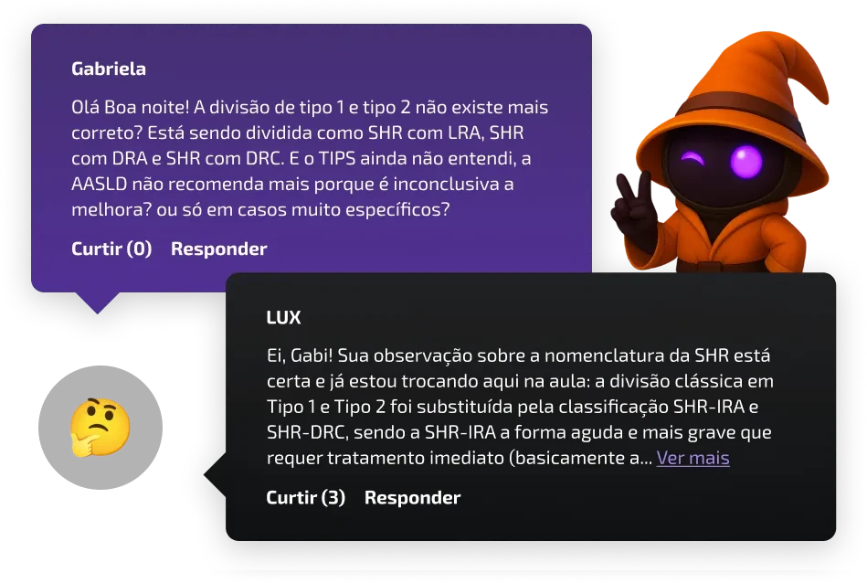 Pergunta de uma aluna no fórum de dúvidas e a resposta do Lux