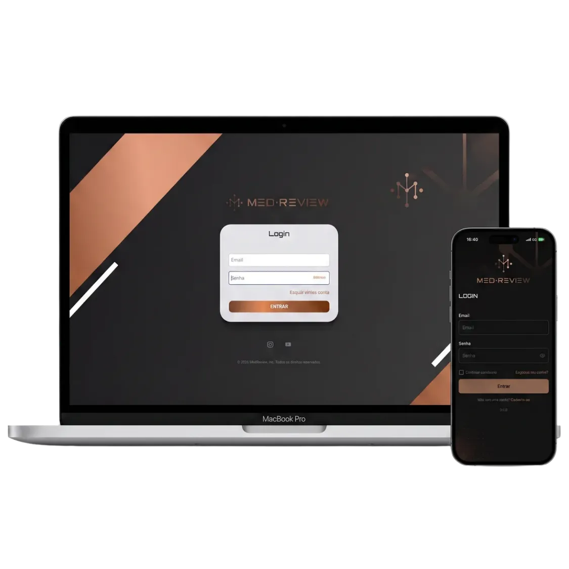 App e plataforma Med-Review para oftalmologia, no computador e no celular