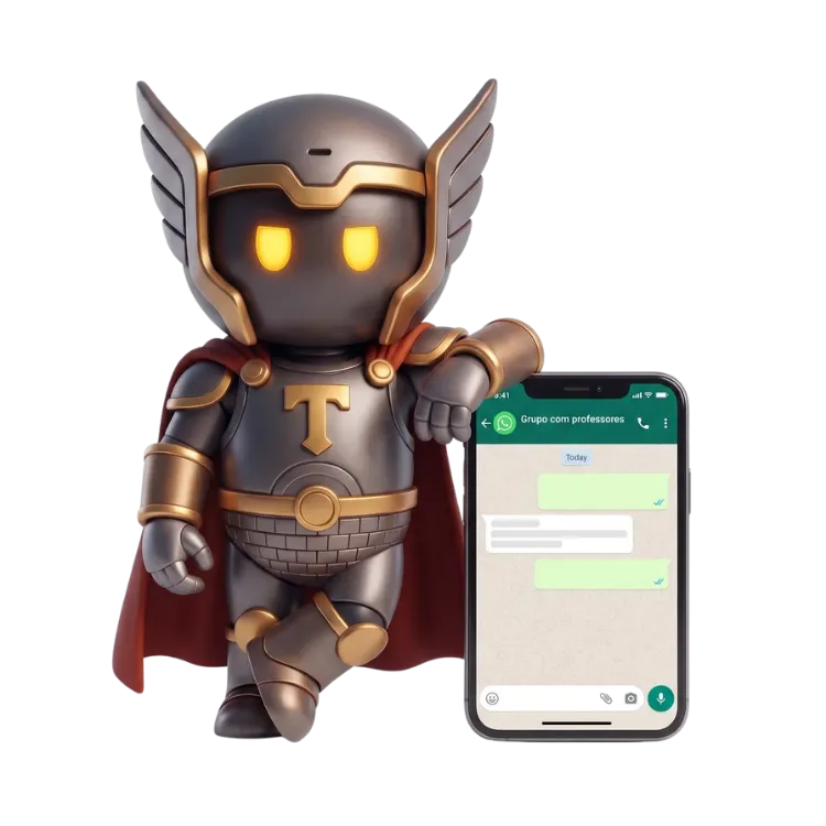 Grupo de professores no WhatsApp do Ortop-Review para tirar dúvidas do TEOT, ilustrado com o mascote Thor