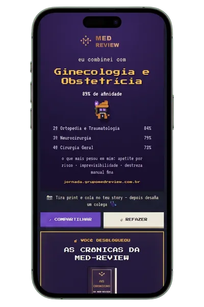 Tela de resultado do teste, com a especialidade de maior afinidade e o ranking das demais