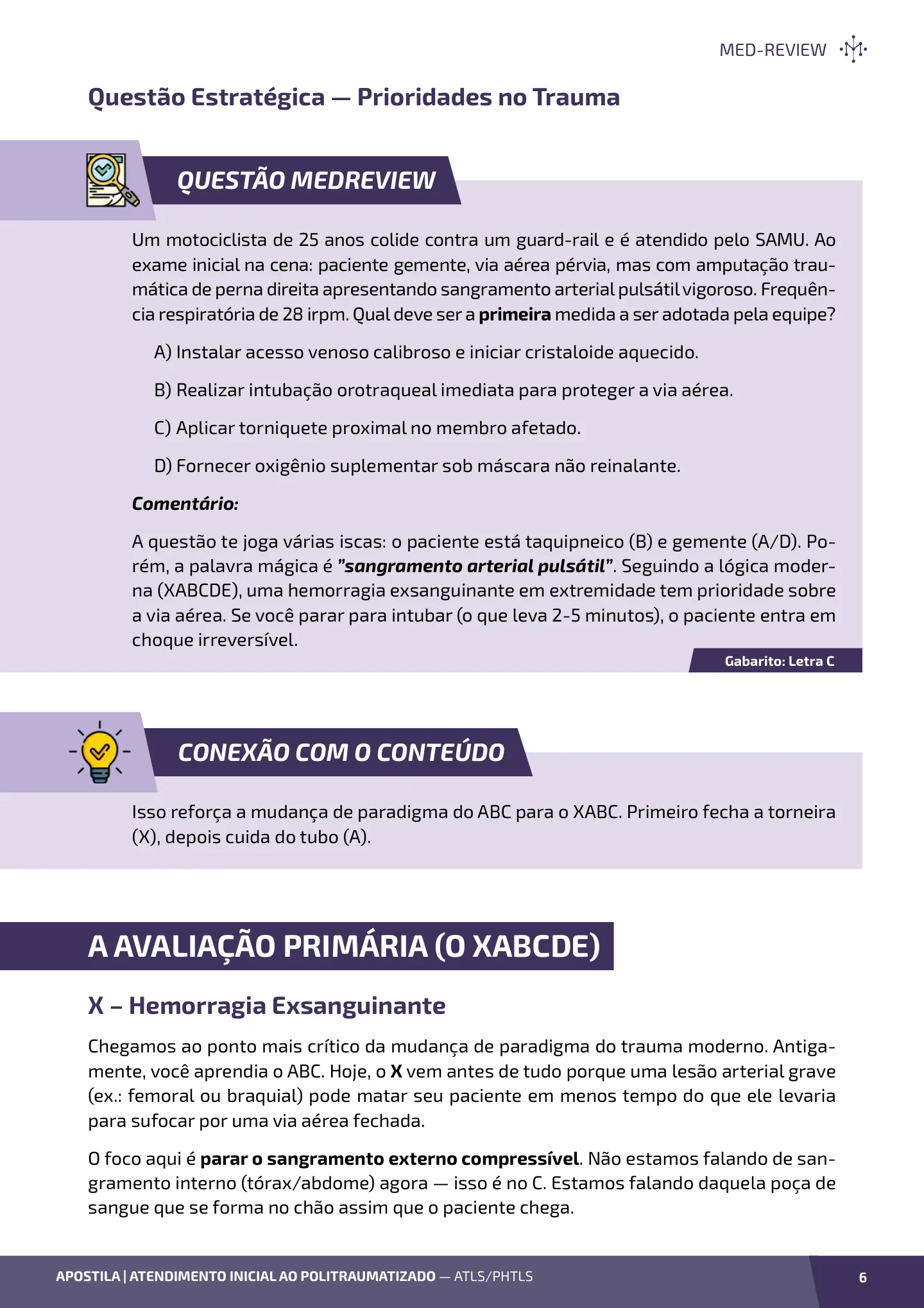 Página interna da apostila sobre Atendimento inicial ao politraumatizado