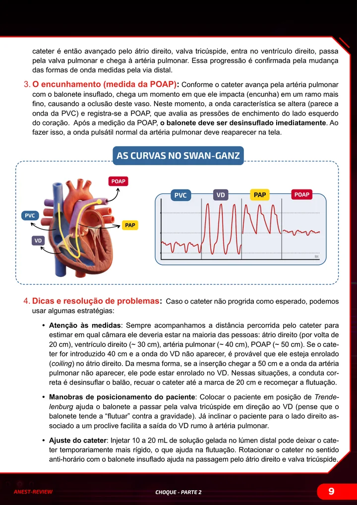 Página interna da apostila sobre Choque, parte 2: monitorização hemodinâmica e perfis de choque