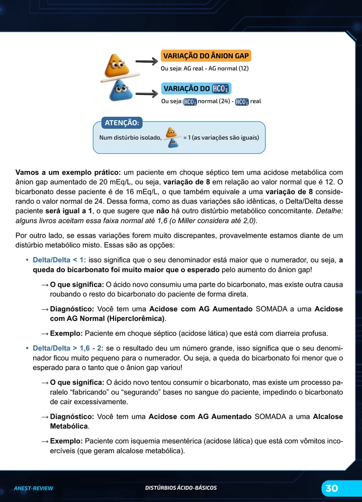 Página interna da apostila sobre Distúrbios ácido-básicos: gasometria, ânion gap e abordagem de Stewart