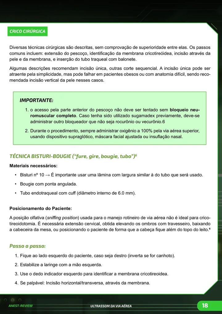 Página interna da apostila sobre Ultrassom da via aérea: cricotireoidostomia, bloqueios e confirmação da intubação