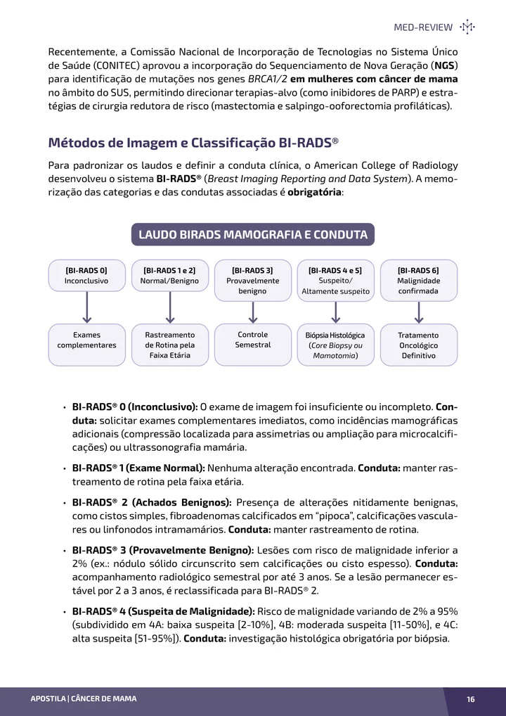 Página interna da apostila sobre Câncer de mama: rastreamento, diagnóstico e tratamento