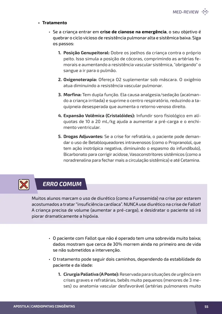 Página interna da apostila sobre Cardiopatias congênitas: acianóticas, cianóticas, ECG, raio-X e conduta