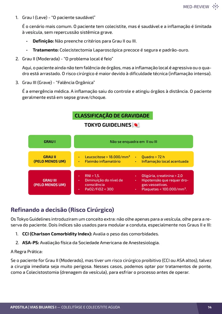 Página interna da apostila sobre Vias biliares I: colelitíase e colecistite aguda