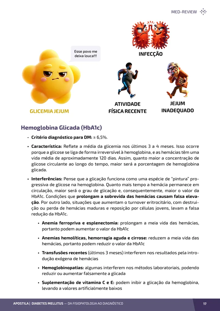 Página interna da apostila sobre Diabetes mellitus: da fisiopatologia ao diagnóstico
