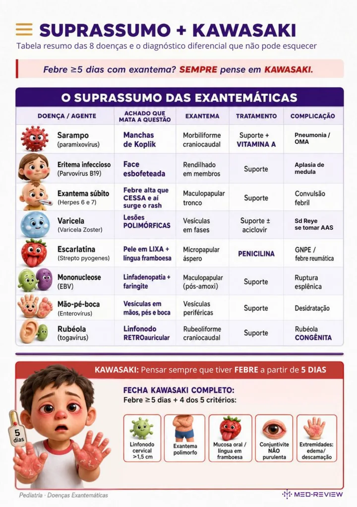 Página interna da ficha-resumo sobre Doenças exantemáticas na infância
