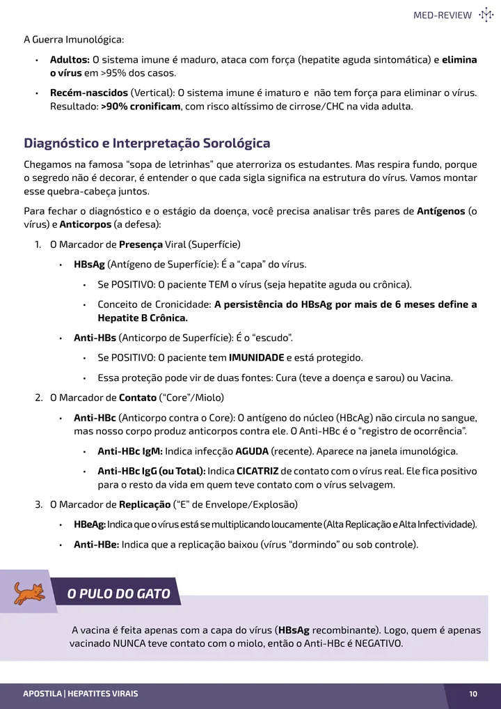 Página interna da apostila sobre Hepatites virais: hepatites A, B, C, D e E