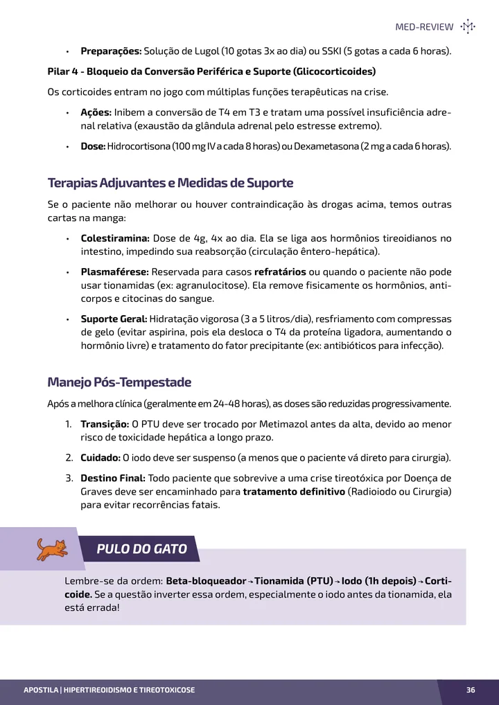 Página interna da apostila sobre Hipertireoidismo e tireotoxicose: causas e crise tireotóxica