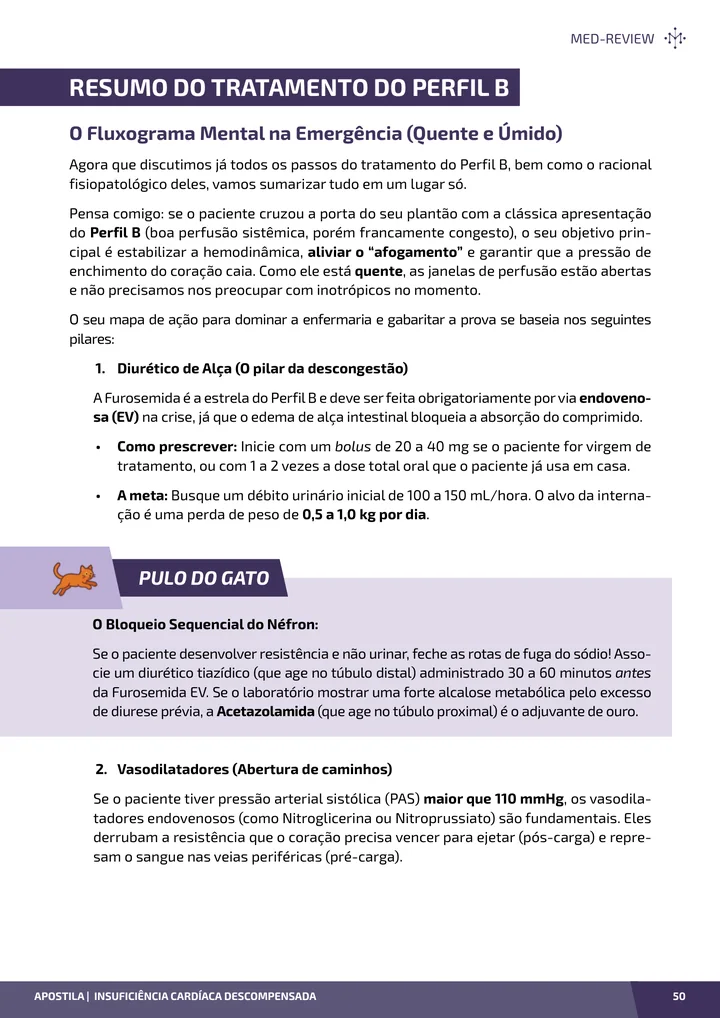 Página interna da apostila sobre Insuficiência cardíaca descompensada: perfis e tratamento