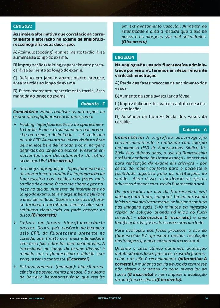 Página interna da apostila sobre Angiofluoresceinografia e indocianina verde