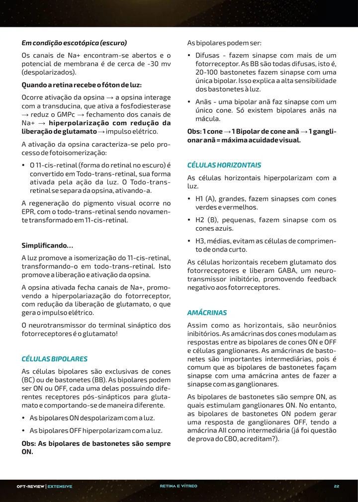 Página interna da apostila sobre Fotorreceptores, vítreo e embriologia da retina