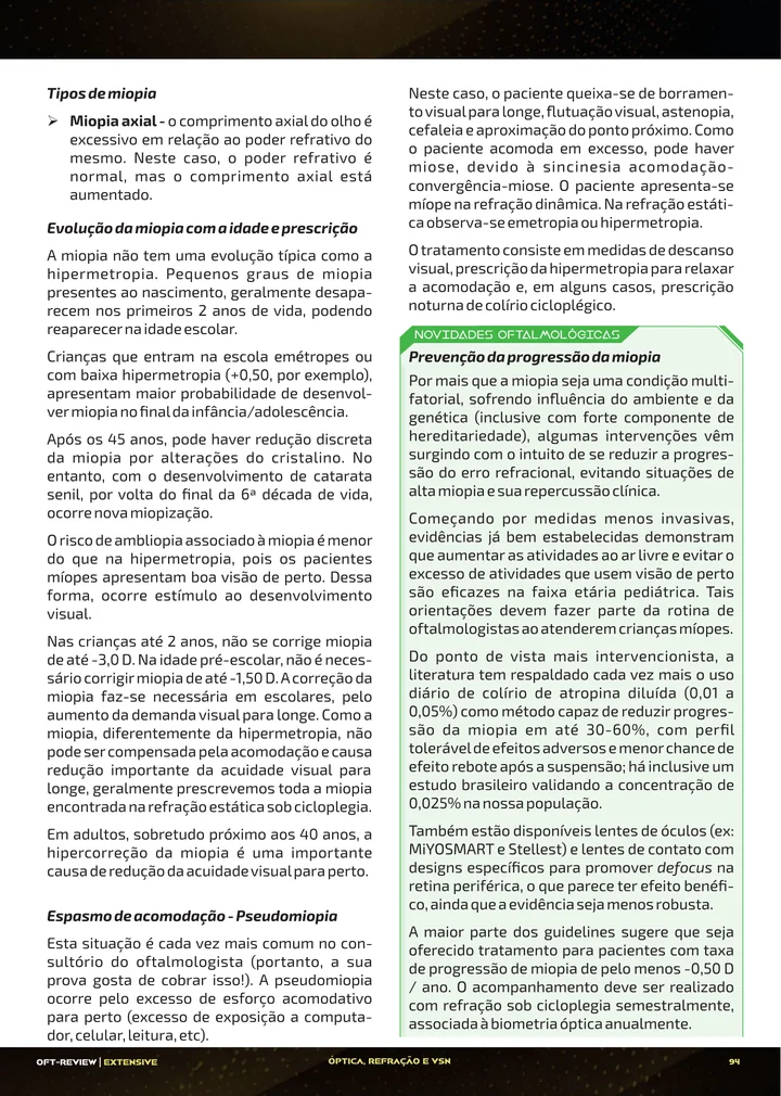 Página interna da apostila sobre Hipermetropia e miopia: componentes, prescrição e controle da progressão