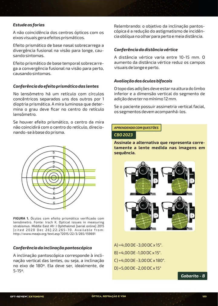 Página interna da apostila sobre Lentes dos óculos: materiais, número Abbe, conferência e insatisfação