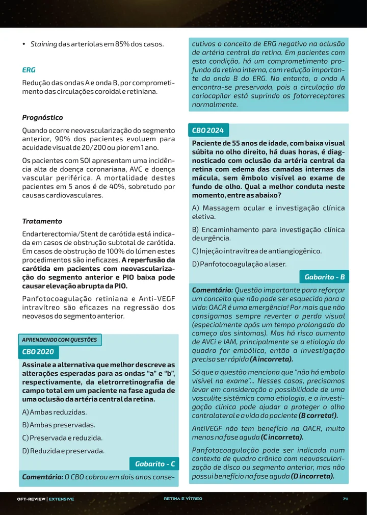 Página interna da apostila sobre Oclusões arteriais da retina e síndrome ocular isquêmica