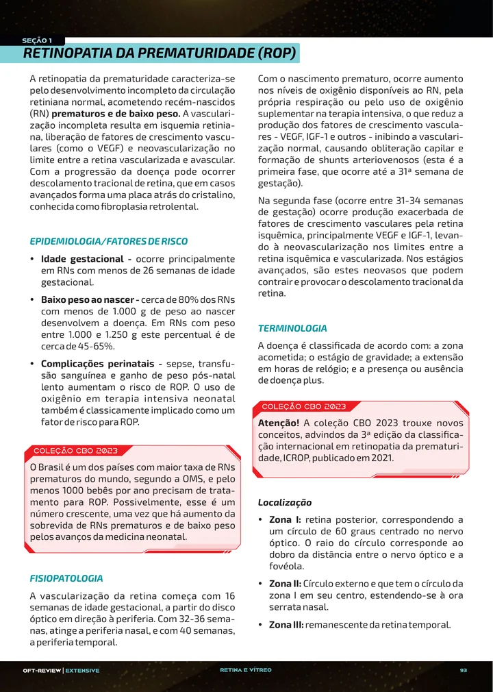 Página interna da apostila sobre Retinopatia da prematuridade, retinopatia falciforme e vasculites
