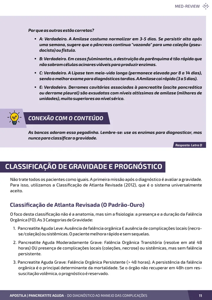 Página interna da apostila sobre Pancreatite aguda: do diagnóstico ao manejo das complicações