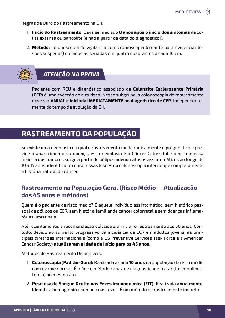 Página interna da apostila sobre Câncer colorretal (CCR)