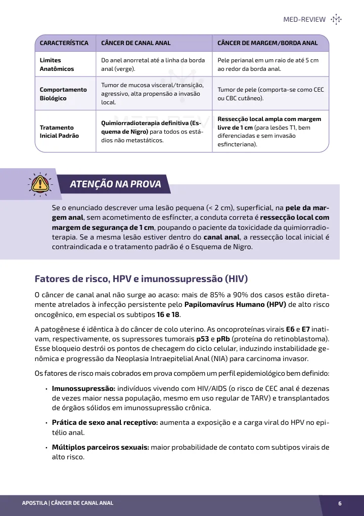 Página interna da apostila sobre Câncer de canal anal
