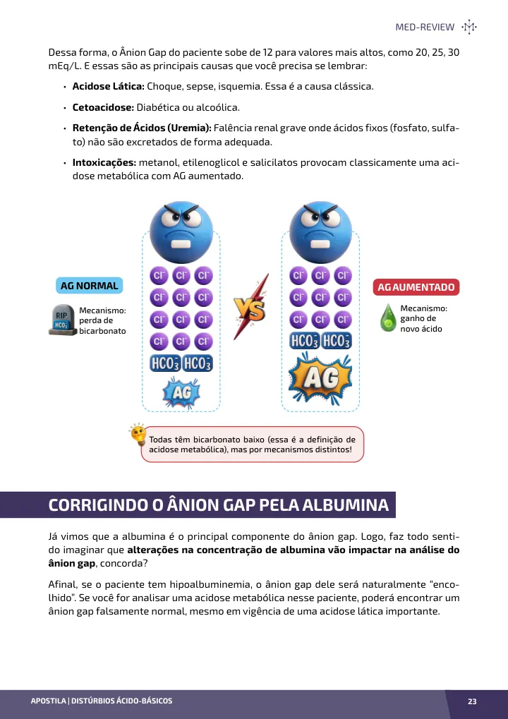 Página interna da apostila sobre Gasometria e distúrbios ácido-básicos