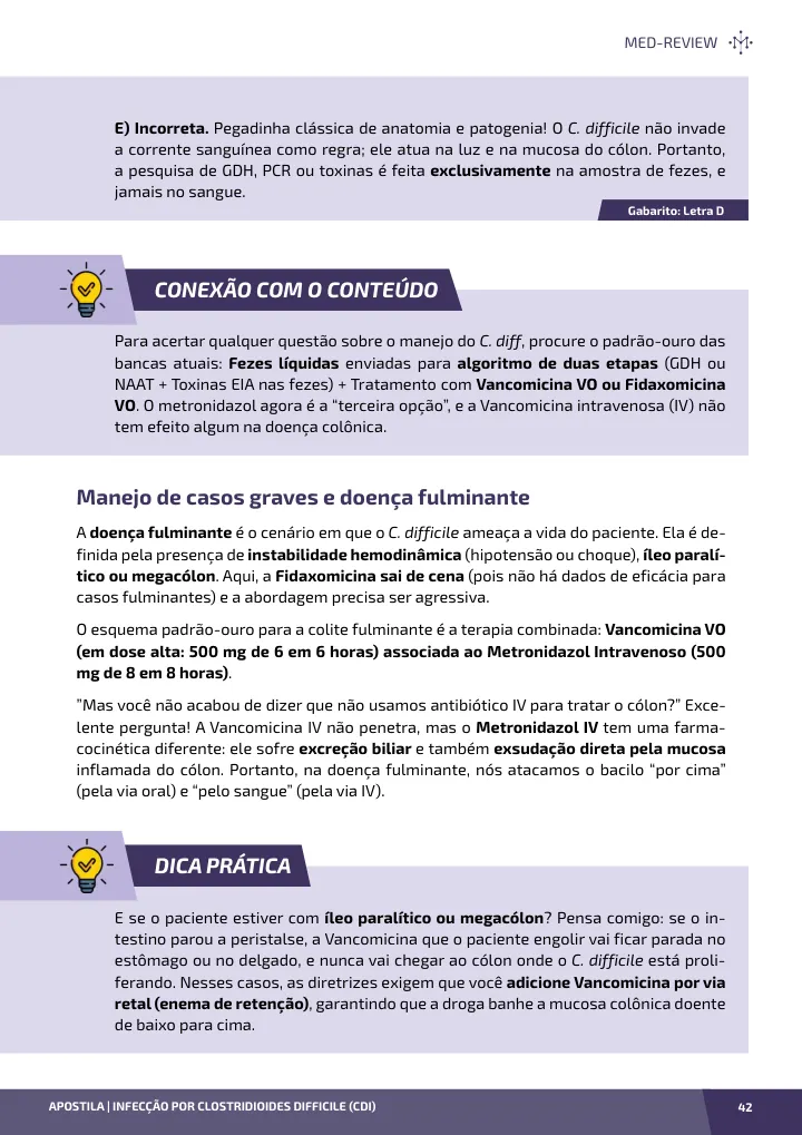 Página interna da apostila sobre Infecção por Clostridioides difficile (CDI)