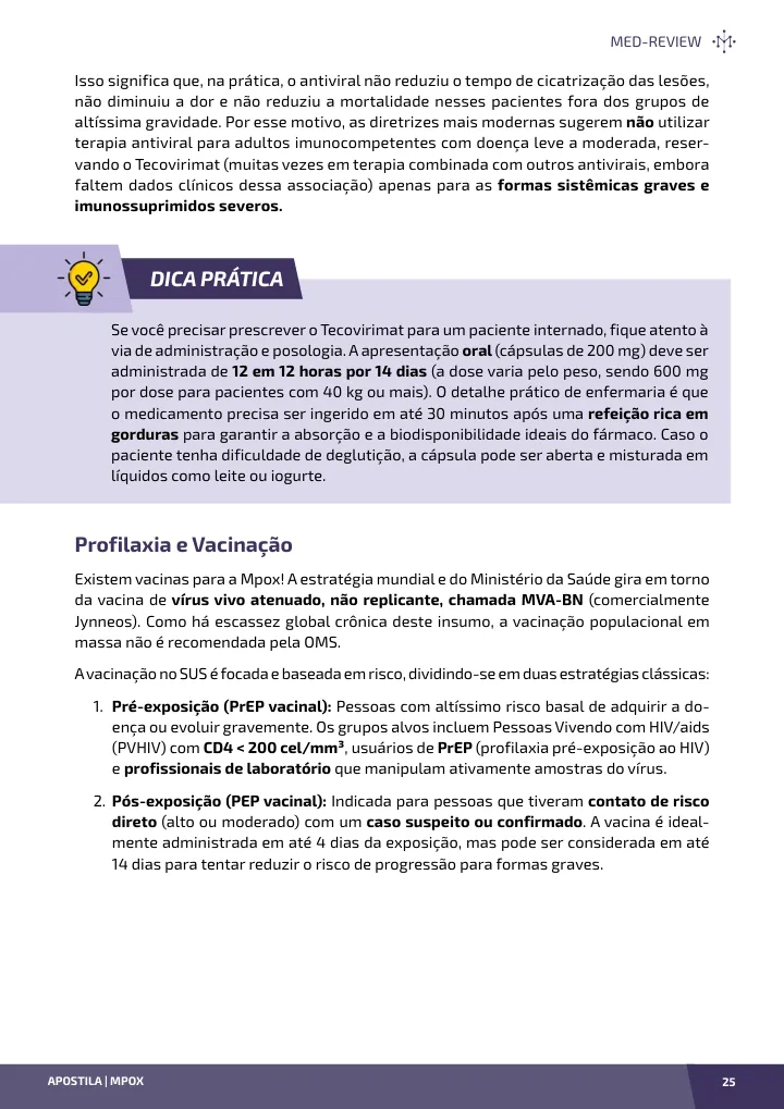 Página interna da apostila sobre Mpox