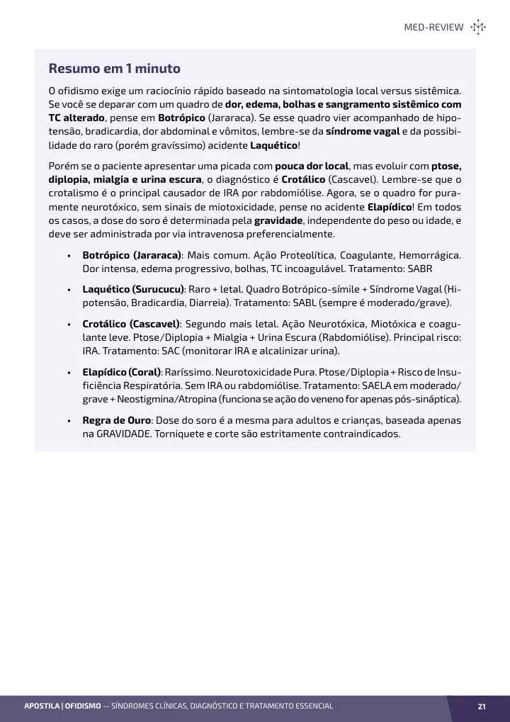 Página interna da apostila sobre Ofidismo: síndromes clínicas, diagnóstico e tratamento essencial