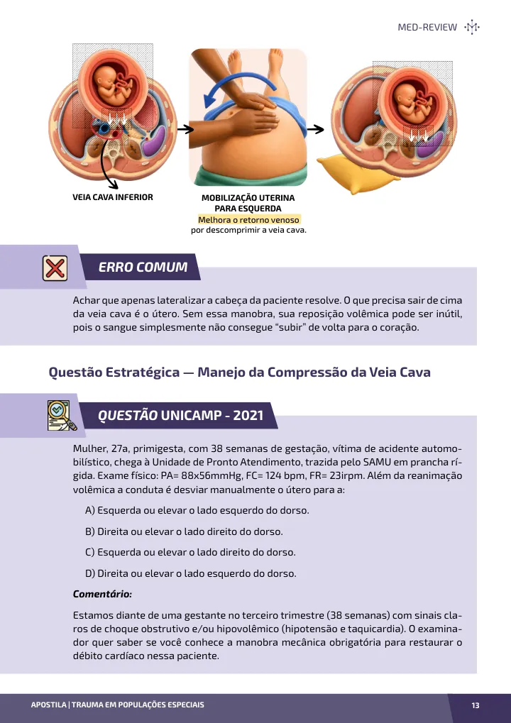 Página interna da apostila sobre Trauma em populações especiais: criança, idoso e gestante