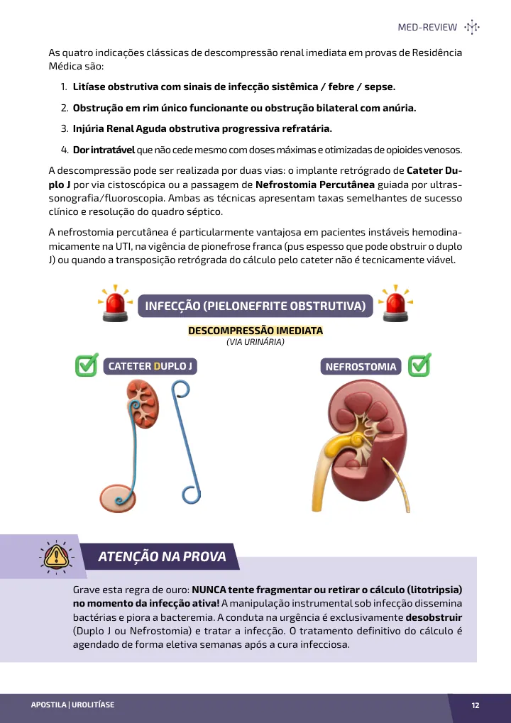 Página interna da apostila sobre Urolitíase: da cólica nefrética à prevenção de recidiva