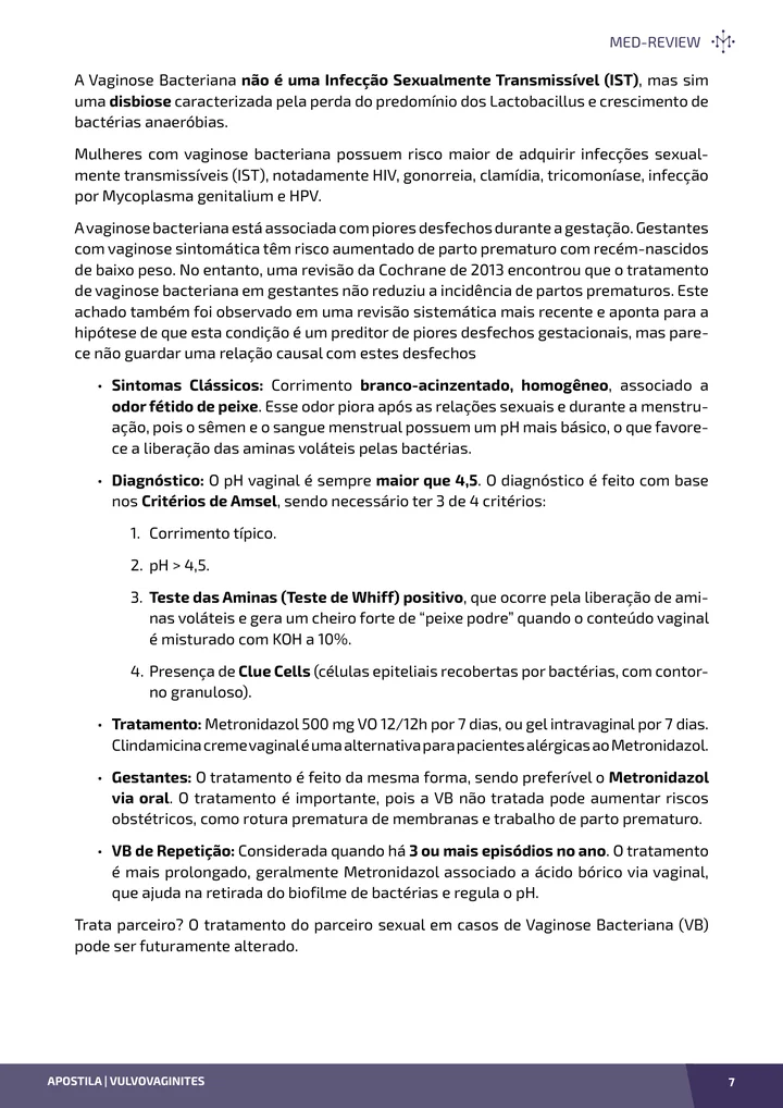 Página interna da apostila sobre Vulvovaginites