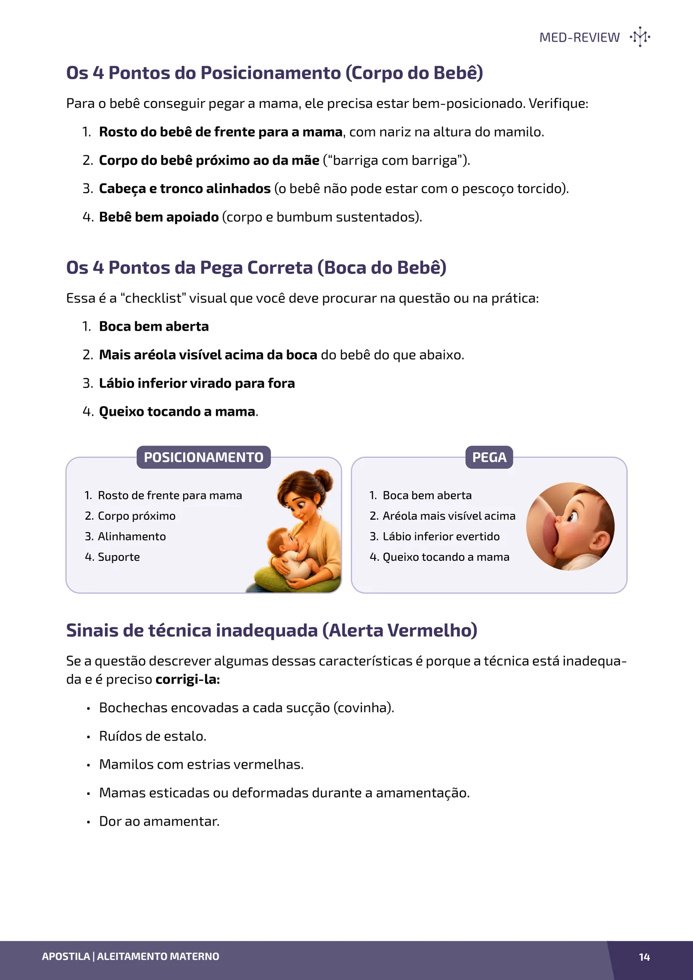 Página da apostila Aleitamento materno: tipos, lactação, técnica e contraindicações