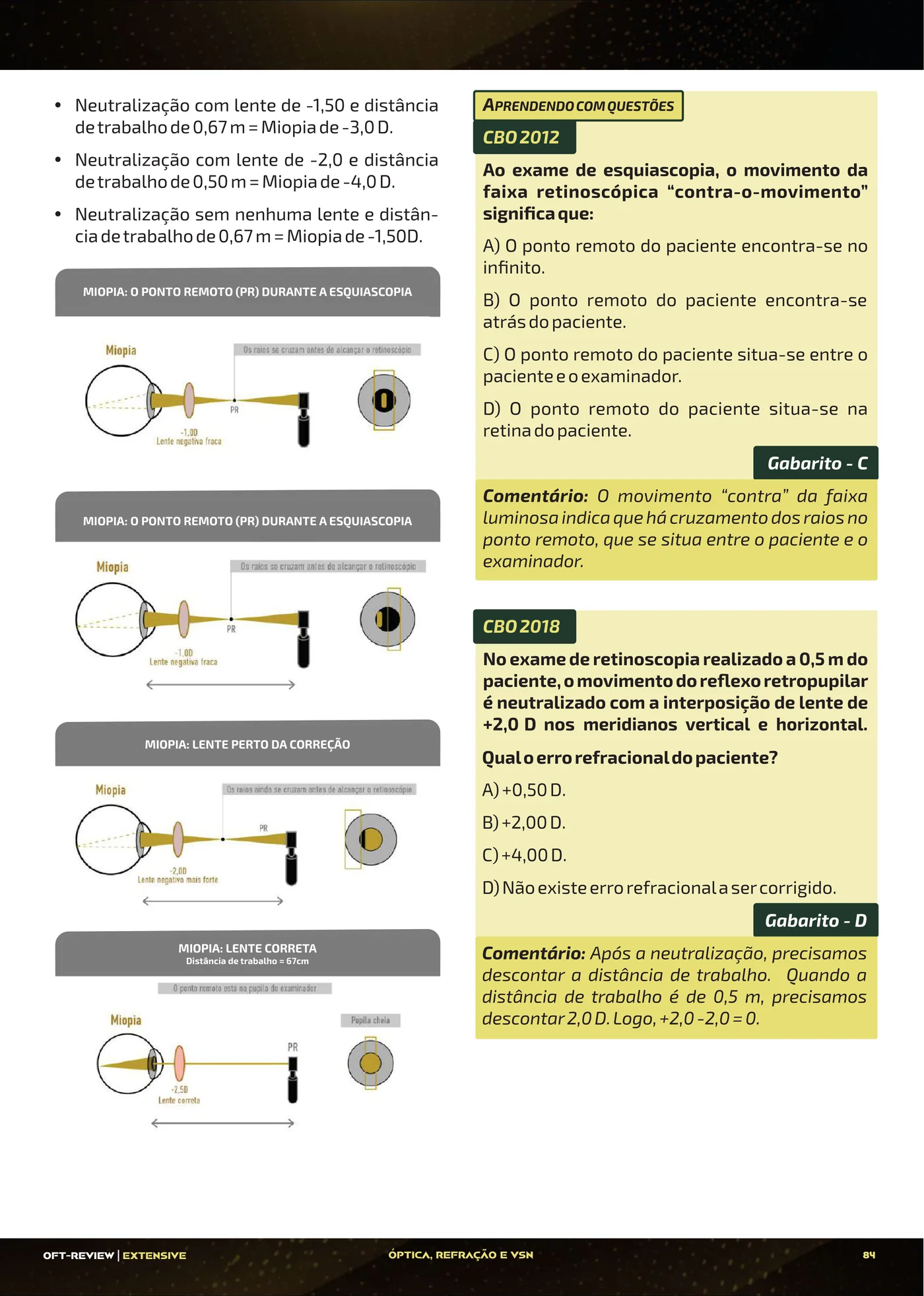 Página da apostila Esquiascopia: neutralização, cruz de poderes e astigmatismo