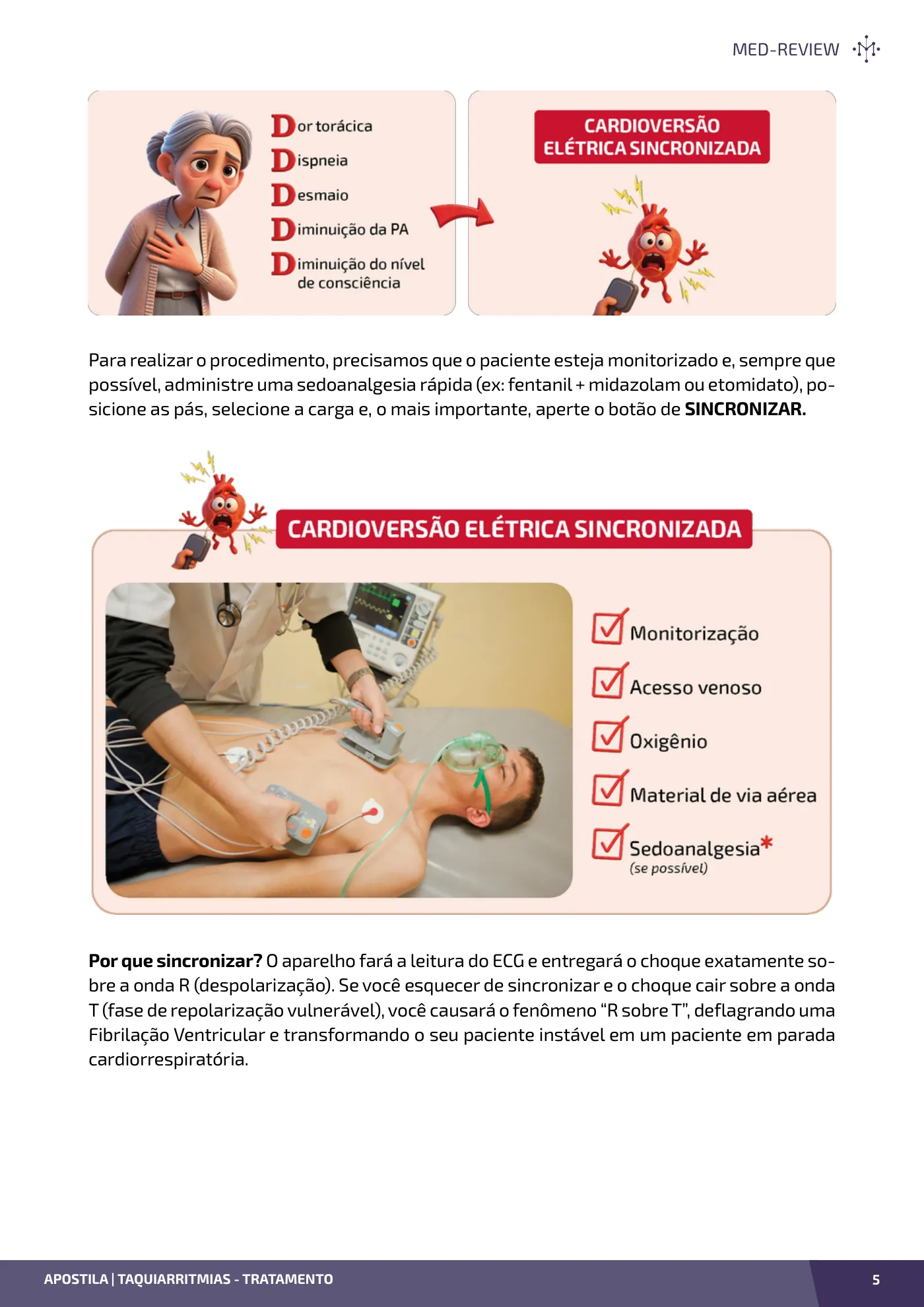 Página da apostila Taquiarritmias: tratamento, cardioversão e anticoagulação
