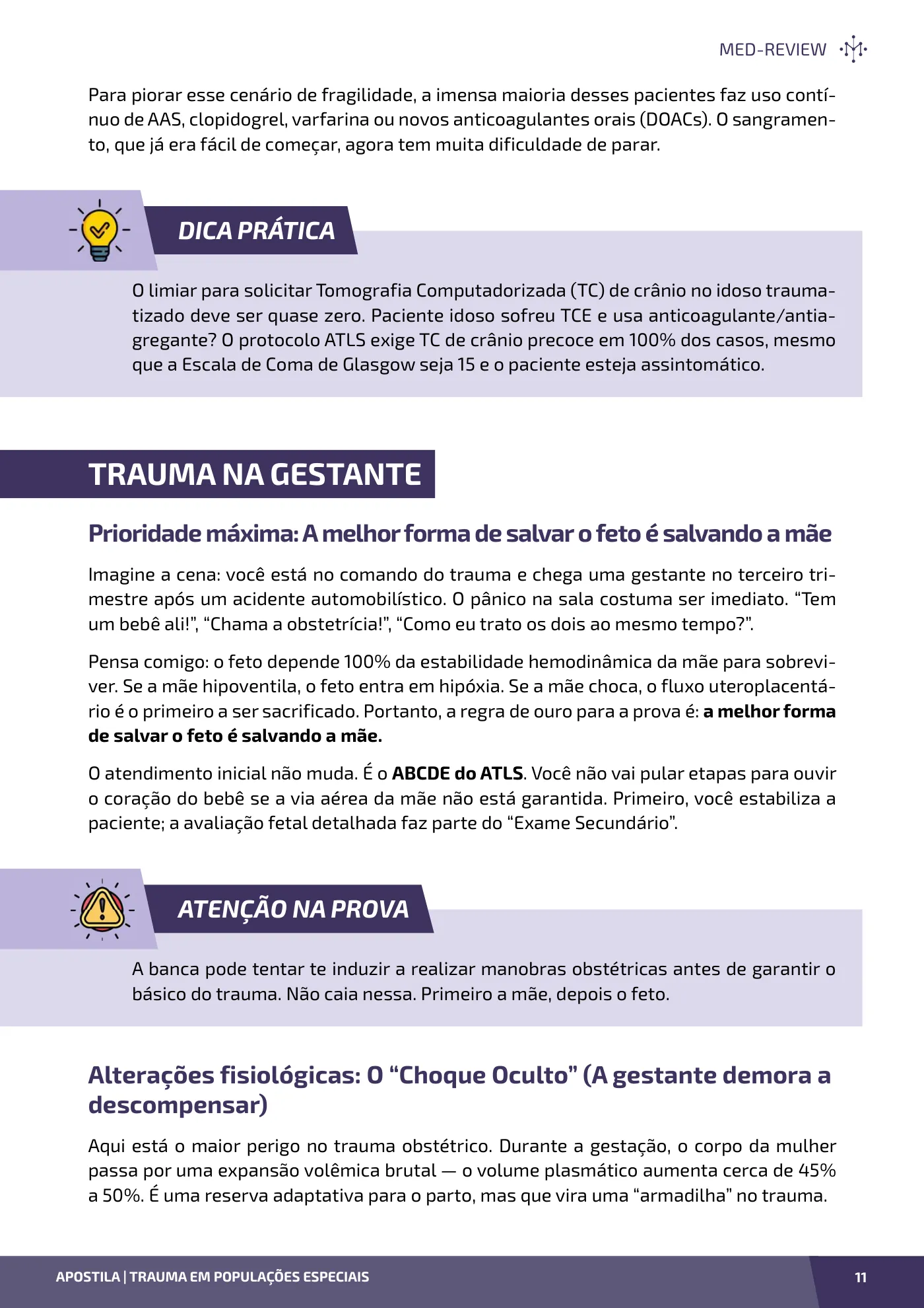 Página da apostila Trauma em populações especiais: criança, idoso e gestante